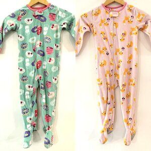 Carters 3T Pajamas One Piece Full Zipper Girls Fox Donuts Pink Green Fleece Lot